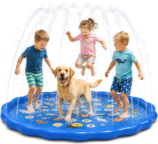 170Cm Large Sprinklers Pad for Kids & Dogs,Splash Pad Spray Mat Paddling Pools,Summer Outdoor Garden Water Play Swimming Bathing Pool for Boys & Girls & Pet