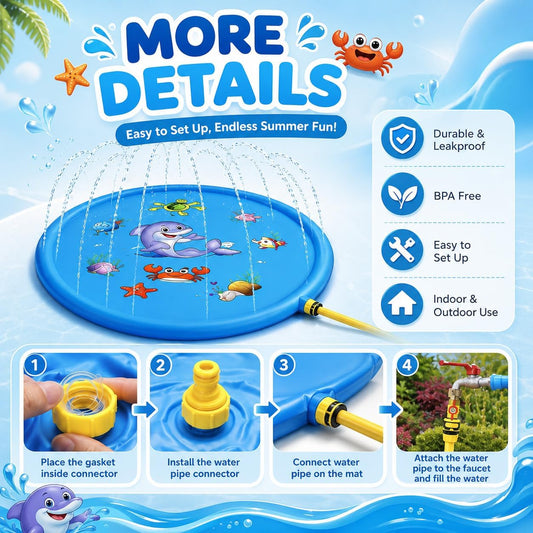 Dog Pool 100 Cm - Dog Splash Pad Sprinkler Mat | Foldable Paddling Pool with Non-Slip Surface, Outdoor Water Toy for Dogs and Kids in Garden, Lawn and Summer Play