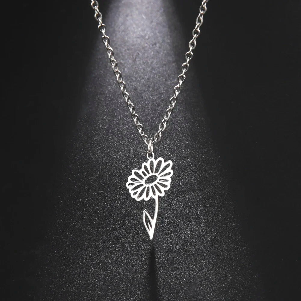 Stainless Steel Birth Month Flower Necklace Snowdrop Daisy Rose Pendant Neck Chains 2026 Trendy Jewelry Birthday Gift