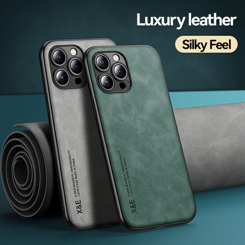 For Iphone 17 16 15 14 13 Pro Max Shockproof Magnetic Leather Black Case Cover