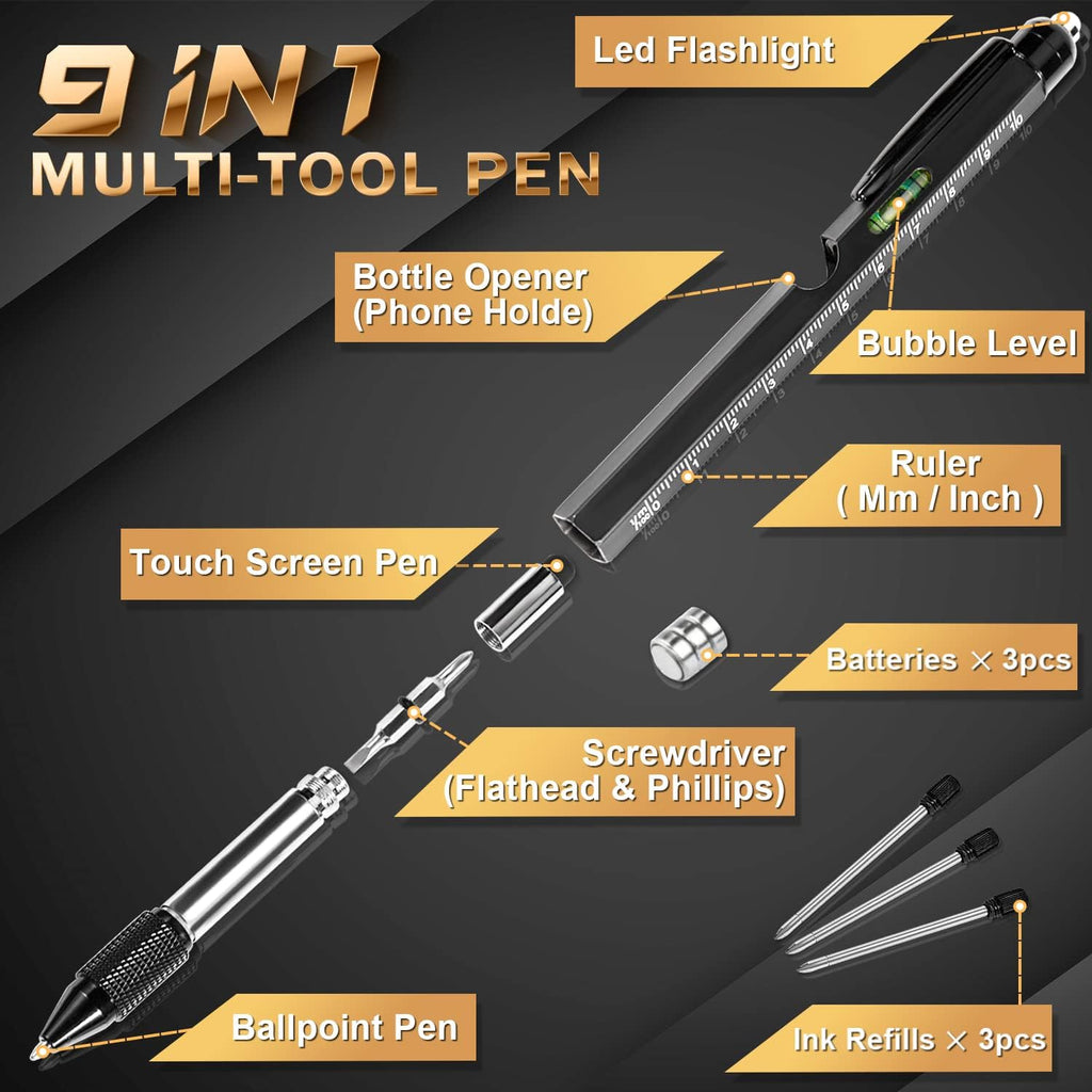 Father Day Gifts, Gifts for Men Dad Gifts, 9 in 1 Multi Tool Pen, Father Day Gifts from Daughter/Son, Mens Gifts Gadgets for Men, Stocking Fillers