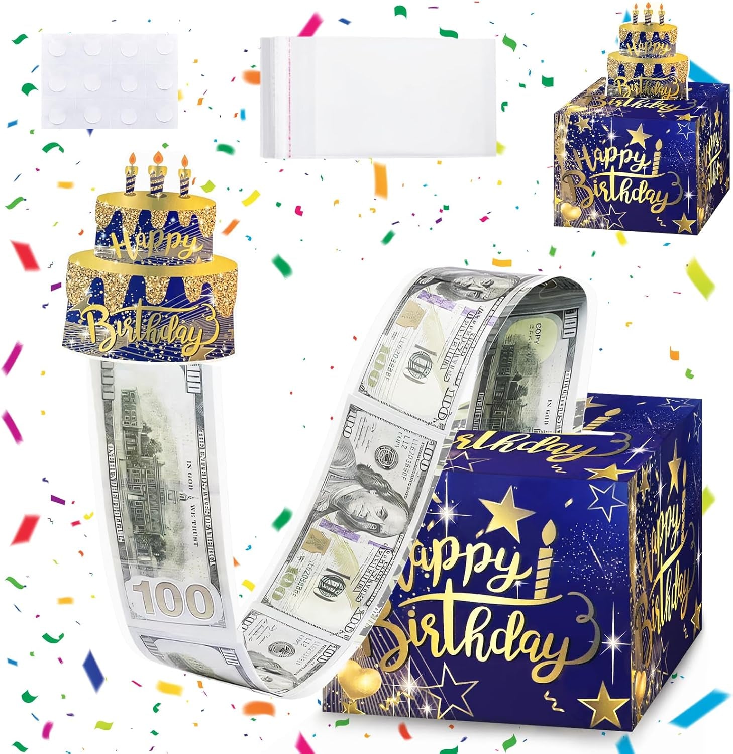 Surprise Birthday Money Gift Box Cash Gift Pull, Money Gift Box Money Gift Ideas Novelty Surprise Box for Friends, Family (Blue)