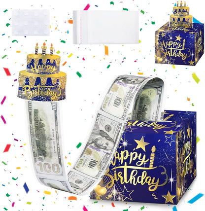 Surprise Birthday Money Gift Box Cash Gift Pull, Money Gift Box Money Gift Ideas Novelty Surprise Box for Friends, Family (Blue)