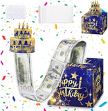Surprise Birthday Money Gift Box Cash Gift Pull, Money Gift Box Money Gift Ideas Novelty Surprise Box for Friends, Family (Blue)