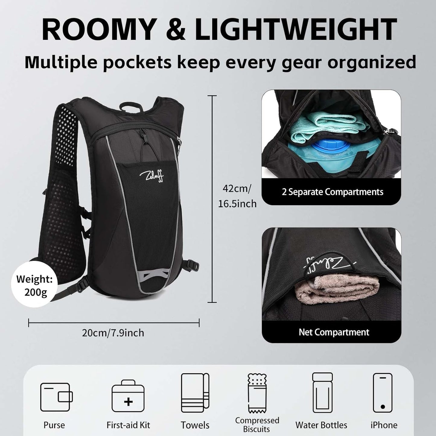 Hydration Backpack with 2L Bladder, Lightweight Running Vest for Cycling, Biking - Men and Women