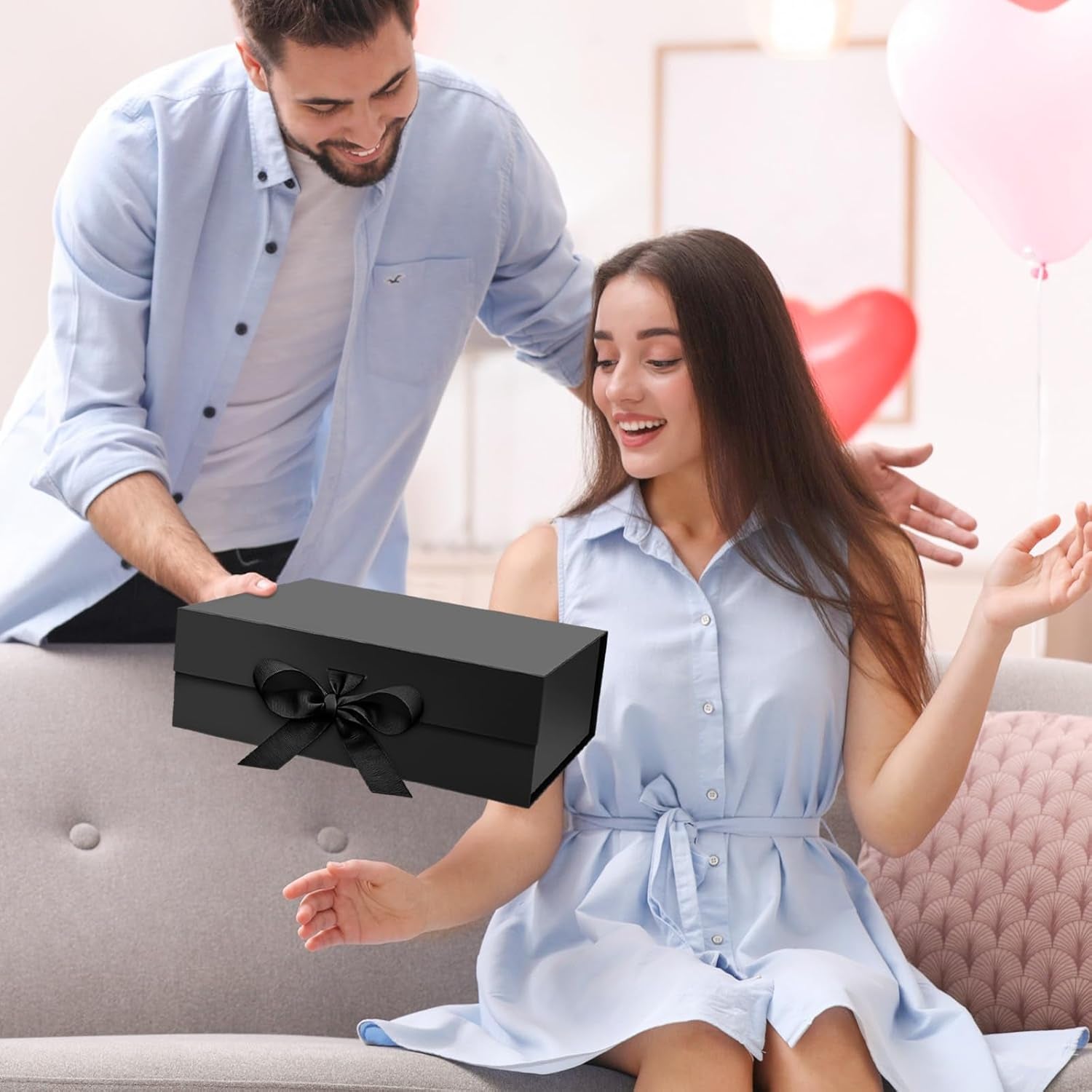 Black Magnetic Box for Presents 10.2×7.5×3.1'', Collapsible Gift Boxes with Lids for Men Women, Groomsmen Bridesmaid Proposal Gift Box for Wedding Birthday Bridal Shower Father'S Day