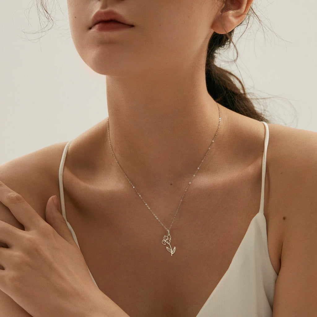 Stainless Steel Birth Month Flower Necklace Snowdrop Daisy Rose Pendant Neck Chains 2026 Trendy Jewelry Birthday Gift