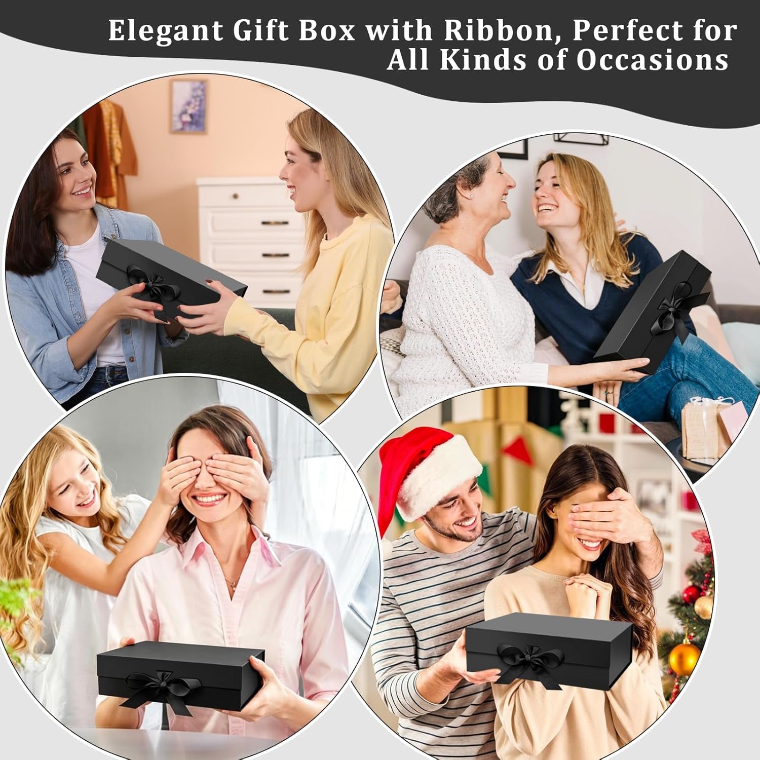 Black Magnetic Box for Presents 10.2×7.5×3.1'', Collapsible Gift Boxes with Lids for Men Women, Groomsmen Bridesmaid Proposal Gift Box for Wedding Birthday Bridal Shower Father'S Day