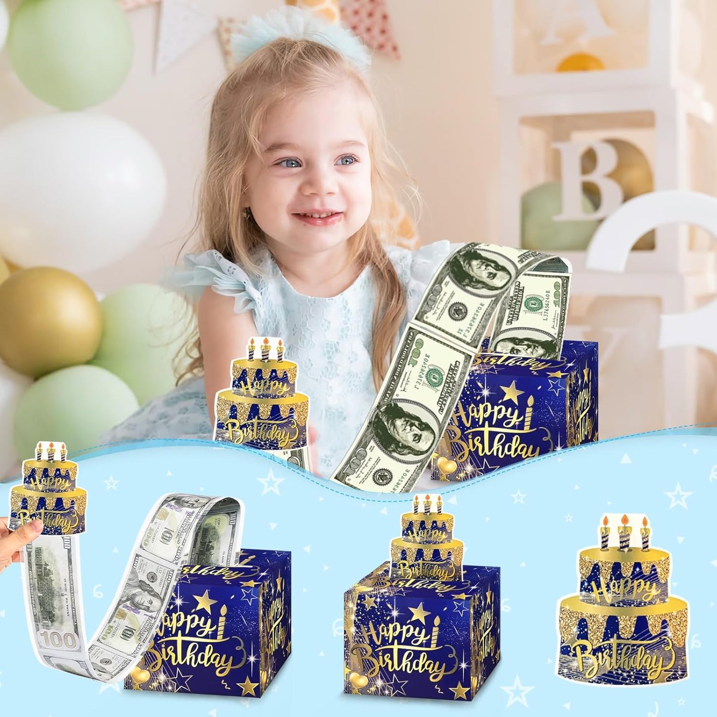 Surprise Birthday Money Gift Box Cash Gift Pull, Money Gift Box Money Gift Ideas Novelty Surprise Box for Friends, Family (Blue)