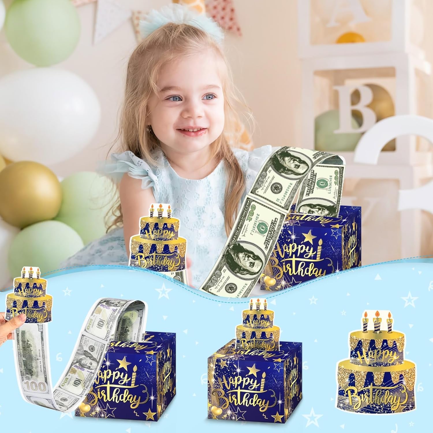 Surprise Birthday Money Gift Box Cash Gift Pull, Money Gift Box Money Gift Ideas Novelty Surprise Box for Friends, Family (Blue)