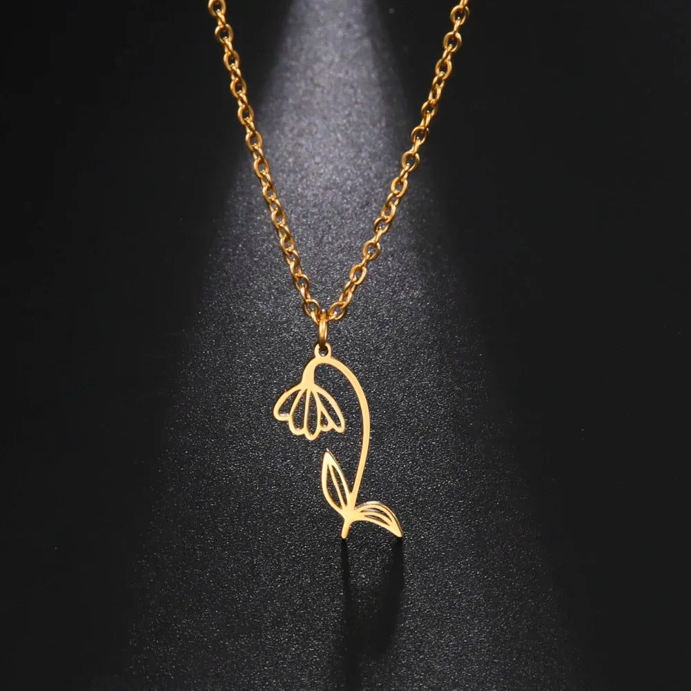 Stainless Steel Birth Month Flower Necklace Snowdrop Daisy Rose Pendant Neck Chains 2026 Trendy Jewelry Birthday Gift
