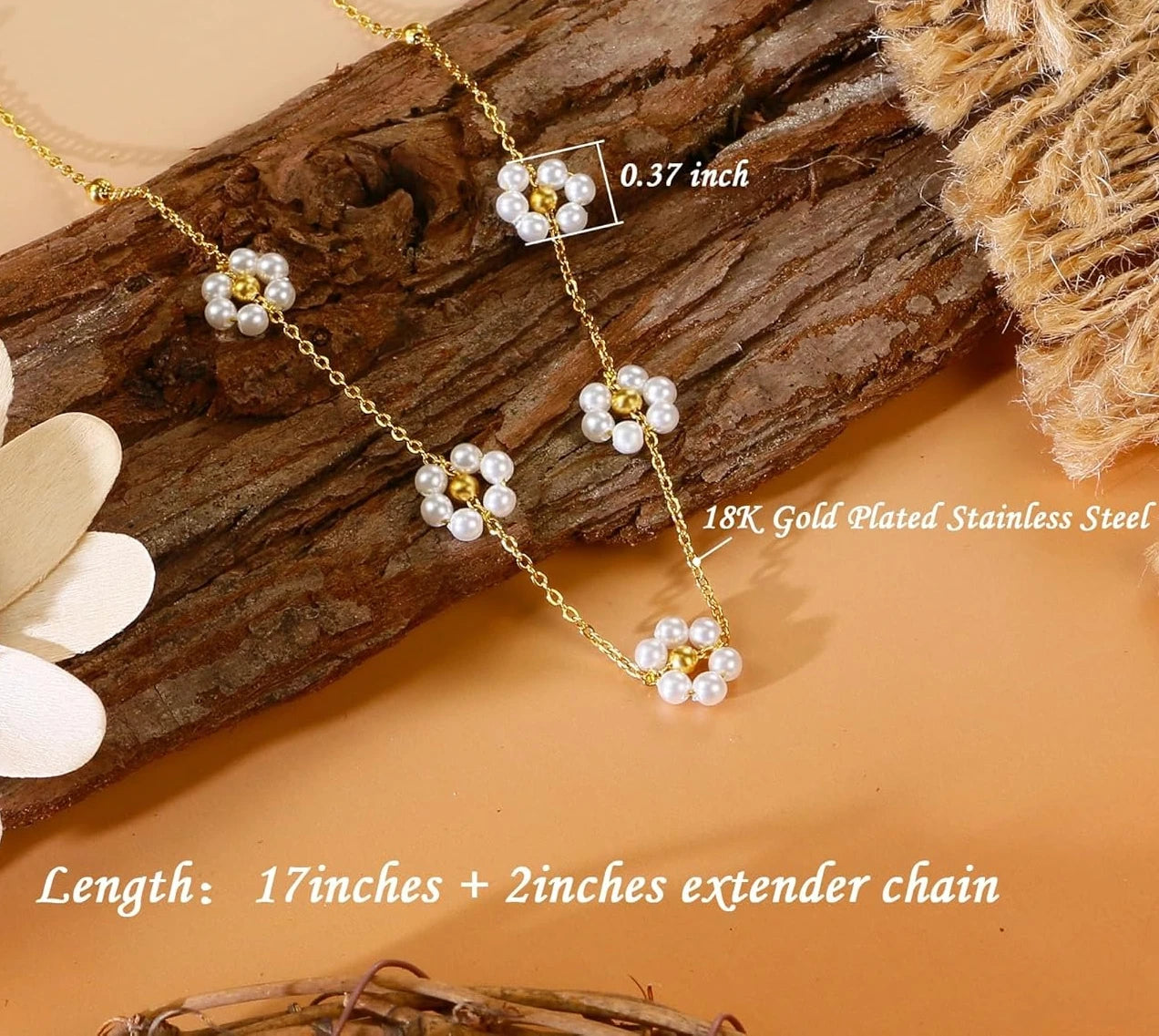Women Dainty Daisy Pearl Choker Necklace Flower Necklaces Gift 14K Gold Plated Stainless Steel Necklace Birthday Gift for Her
