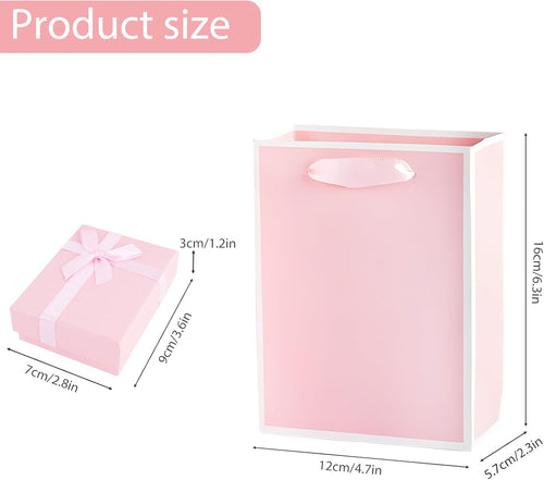 2Pcs Small Jewelry Boxes with 2 Gift Bag, 9X7X3Cm Mini Gift Box with Bow for Earring Necklace Fixing，Jewelry Container Soft Velvet Small Box with Lid for Birthday, Wedding, Present (Pink)