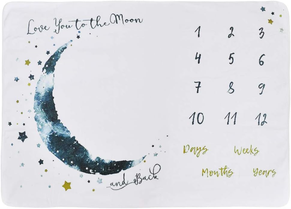 Baby Milestone Mat Blanket Photo Prop with Floral Numbers Newborn Boy Girl Gift(Star&Moon)