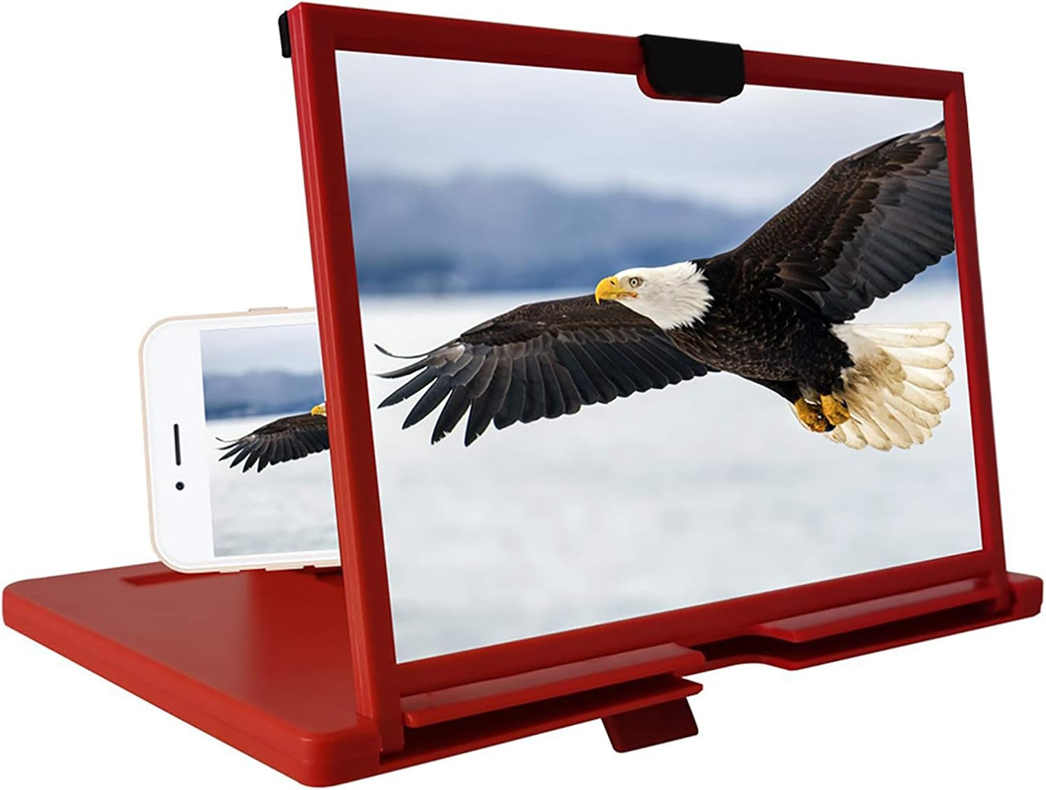 12" Phone Screen Magnifier - Portable Foldable Phone Stand 3D HD Mobilephone Magnifier Projector Screen for Movies, Videos, and Gaming, for All Smartphone, Gifts for Men, Red
