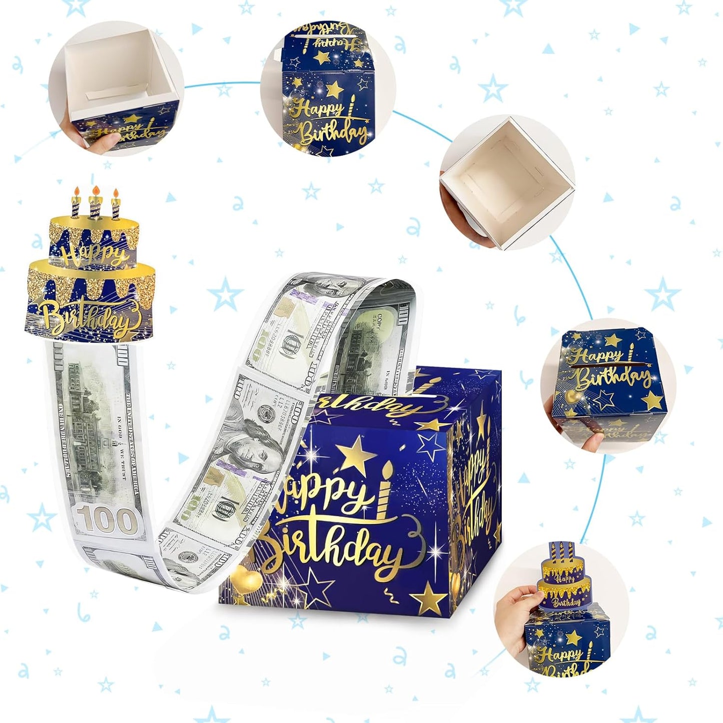 Surprise Birthday Money Gift Box Cash Gift Pull, Money Gift Box Money Gift Ideas Novelty Surprise Box for Friends, Family (Blue)