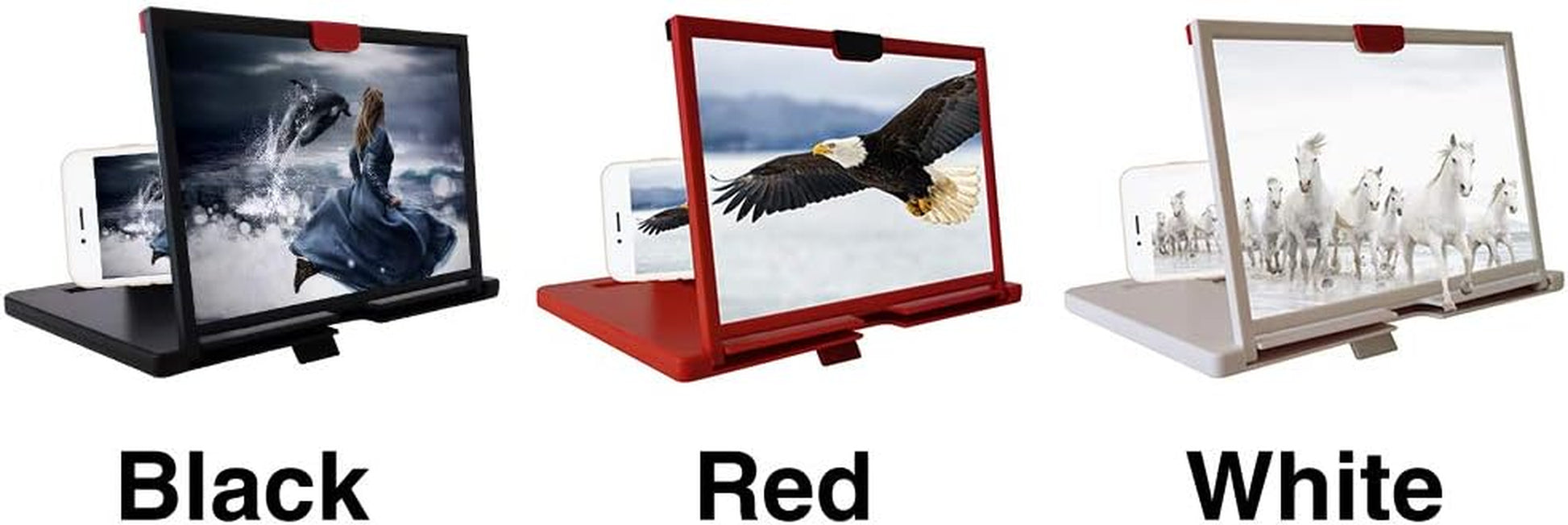 12" Phone Screen Magnifier - Portable Foldable Phone Stand 3D HD Mobilephone Magnifier Projector Screen for Movies, Videos, and Gaming, for All Smartphone, Gifts for Men, Red