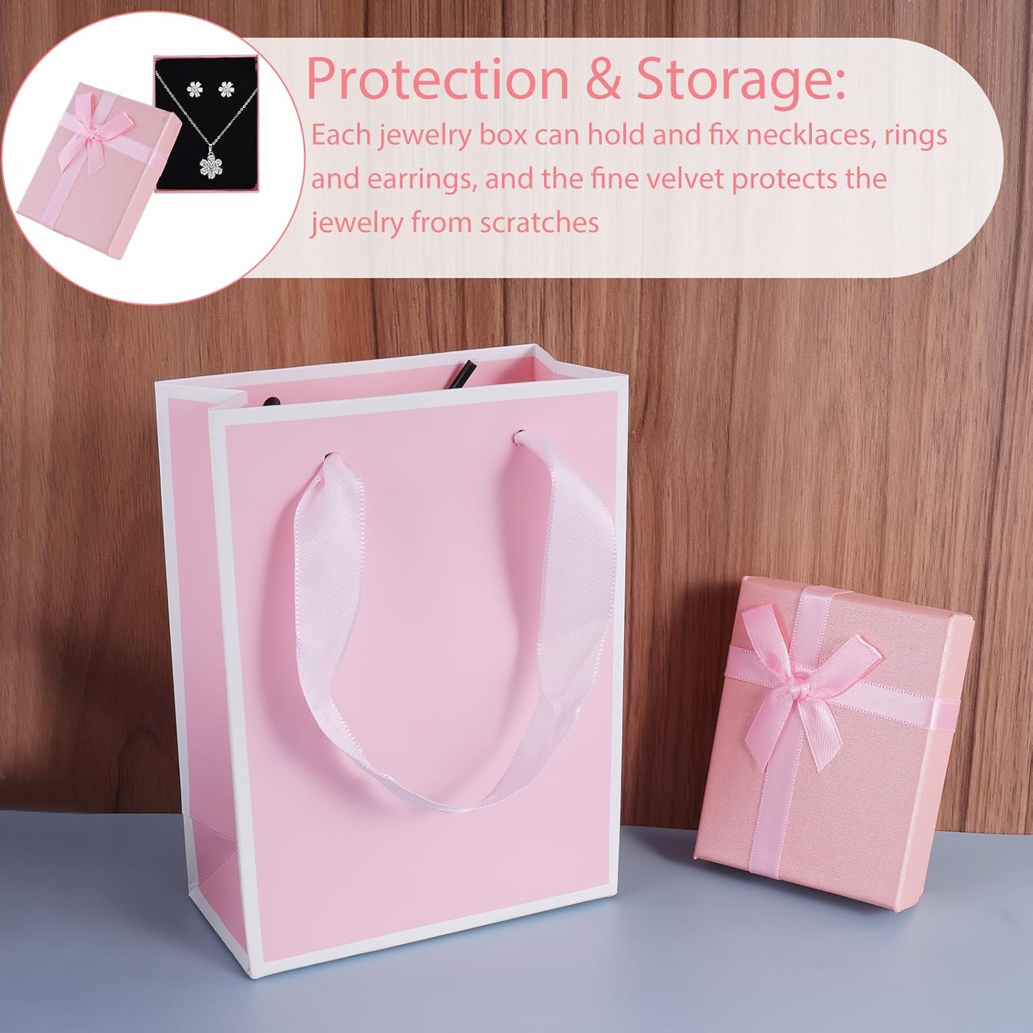 2Pcs Small Jewelry Boxes with 2 Gift Bag, 9X7X3Cm Mini Gift Box with Bow for Earring Necklace Fixing，Jewelry Container Soft Velvet Small Box with Lid for Birthday, Wedding, Present (Pink)
