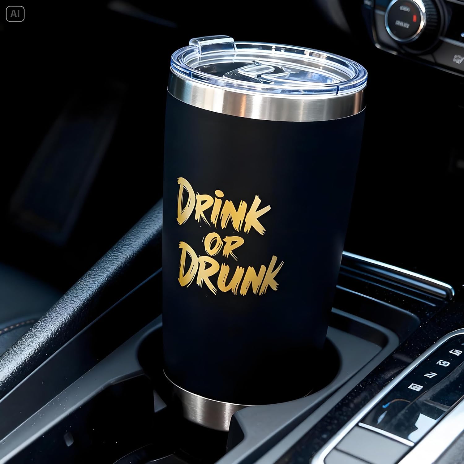 Birthday Gift for Dad Stainless Steel Travel Mug with Magnetic Slider Lid for Father, Funny Coffee Cup“Drink or Drunk” 20OZ Matte Black Tumbler Double Wall Vacuum, Leak Proof Coffee Mug for Men