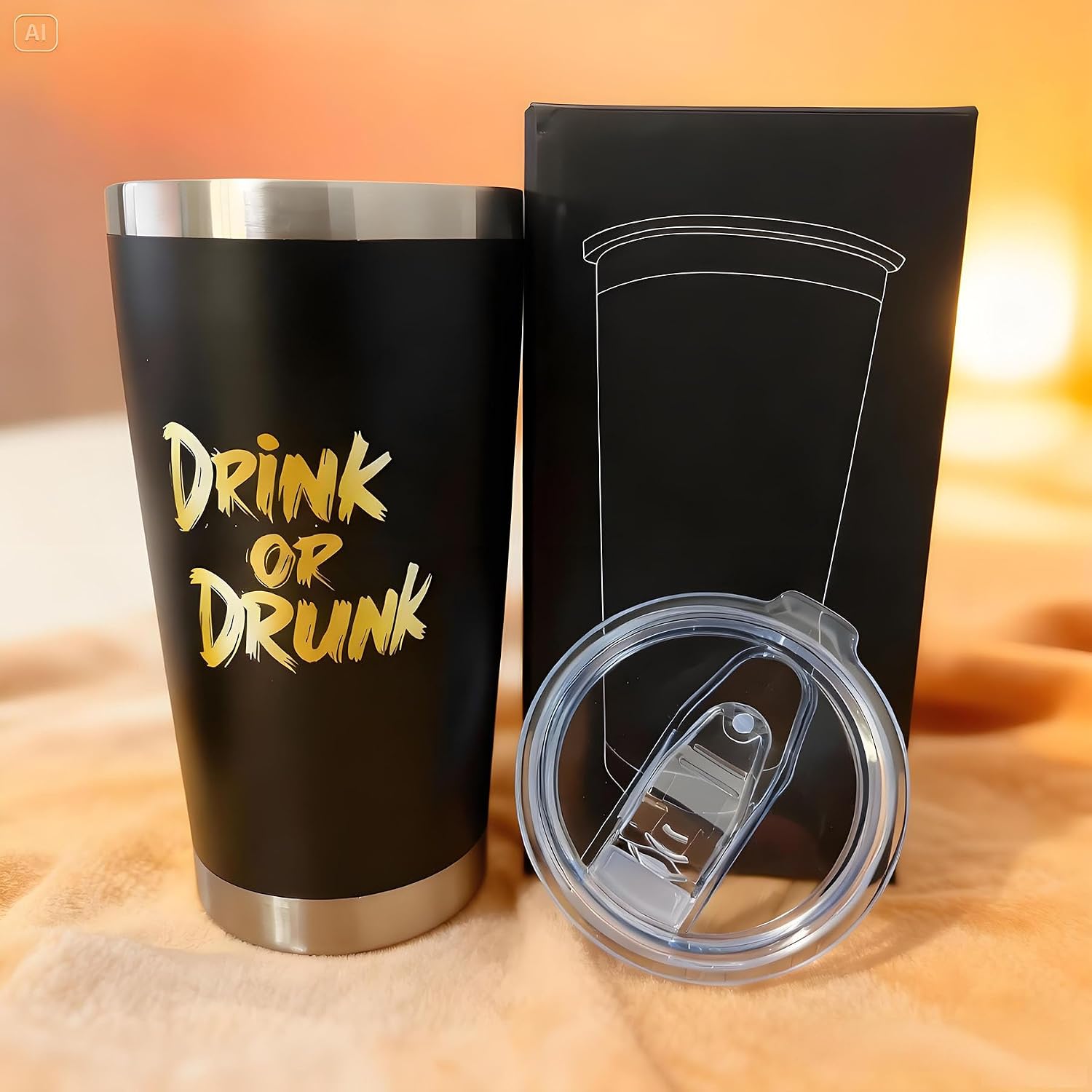 Birthday Gift for Dad Stainless Steel Travel Mug with Magnetic Slider Lid for Father, Funny Coffee Cup“Drink or Drunk” 20OZ Matte Black Tumbler Double Wall Vacuum, Leak Proof Coffee Mug for Men