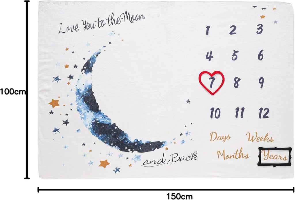Baby Milestone Mat Blanket Photo Prop with Floral Numbers Newborn Boy Girl Gift(Star&Moon)