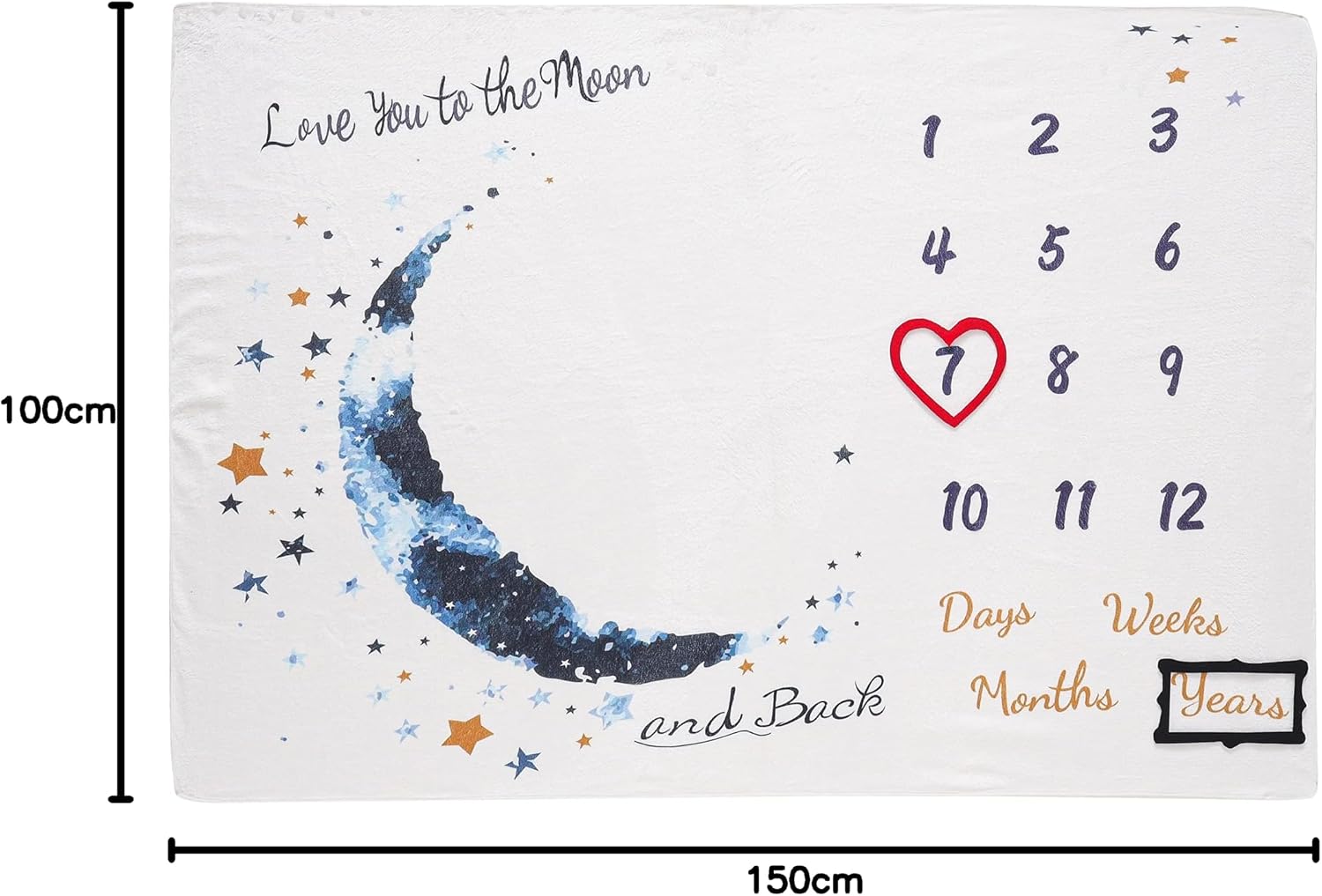 Baby Milestone Mat Blanket Photo Prop with Floral Numbers Newborn Boy Girl Gift(Star&Moon)