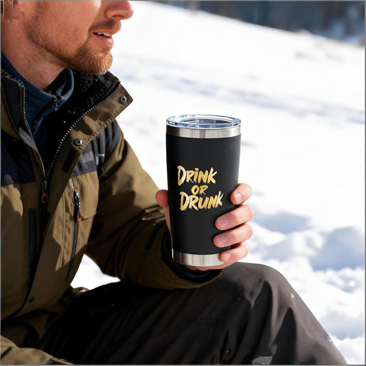 Birthday Gift for Dad Stainless Steel Travel Mug with Magnetic Slider Lid for Father, Funny Coffee Cup“Drink or Drunk” 20OZ Matte Black Tumbler Double Wall Vacuum, Leak Proof Coffee Mug for Men