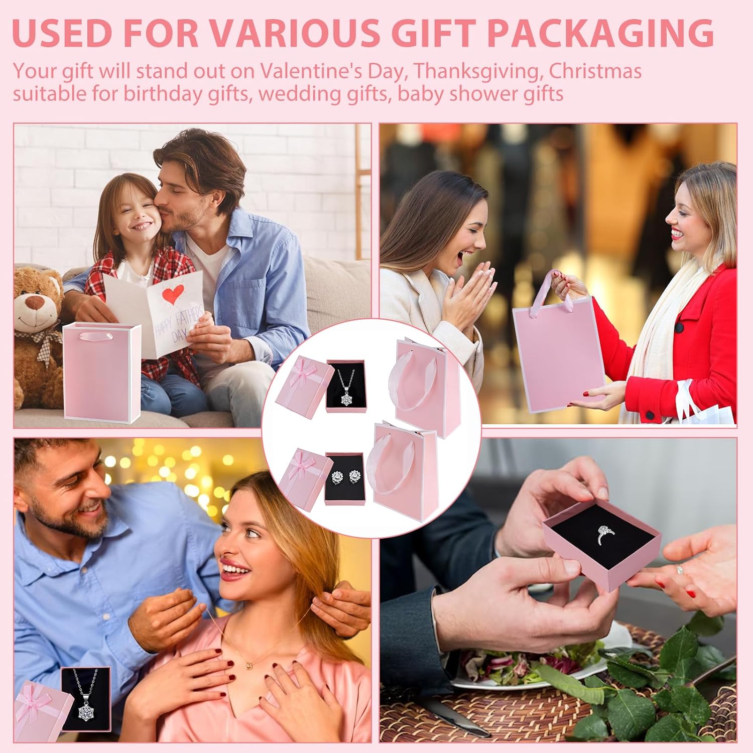 2Pcs Small Jewelry Boxes with 2 Gift Bag, 9X7X3Cm Mini Gift Box with Bow for Earring Necklace Fixing，Jewelry Container Soft Velvet Small Box with Lid for Birthday, Wedding, Present (Pink)