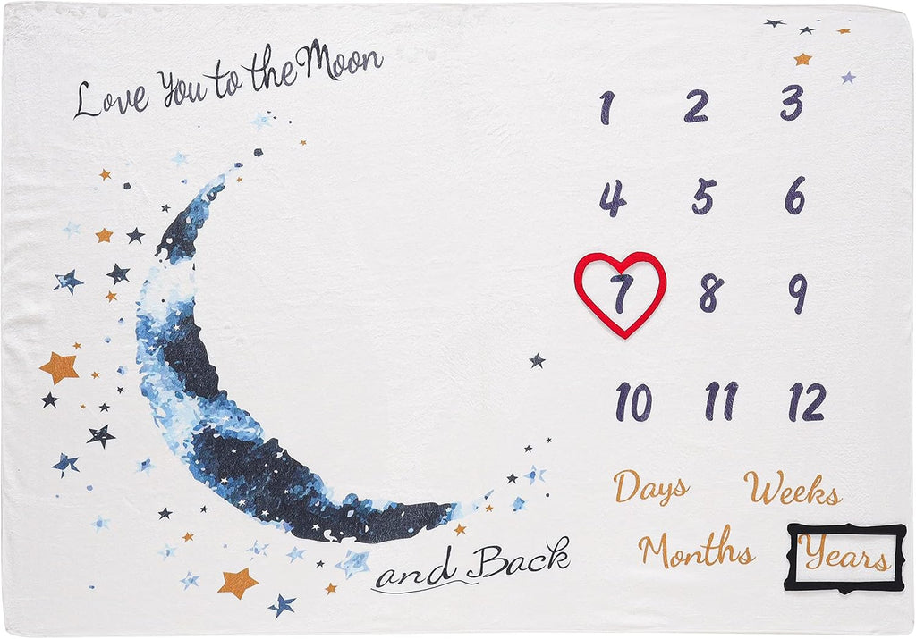 Baby Milestone Mat Blanket Photo Prop with Floral Numbers Newborn Boy Girl Gift(Star&Moon)