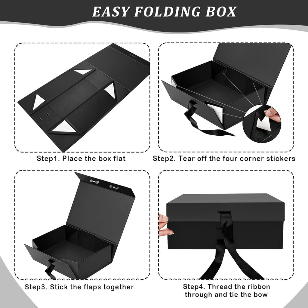 Black Magnetic Box for Presents 10.2×7.5×3.1'', Collapsible Gift Boxes with Lids for Men Women, Groomsmen Bridesmaid Proposal Gift Box for Wedding Birthday Bridal Shower Father'S Day