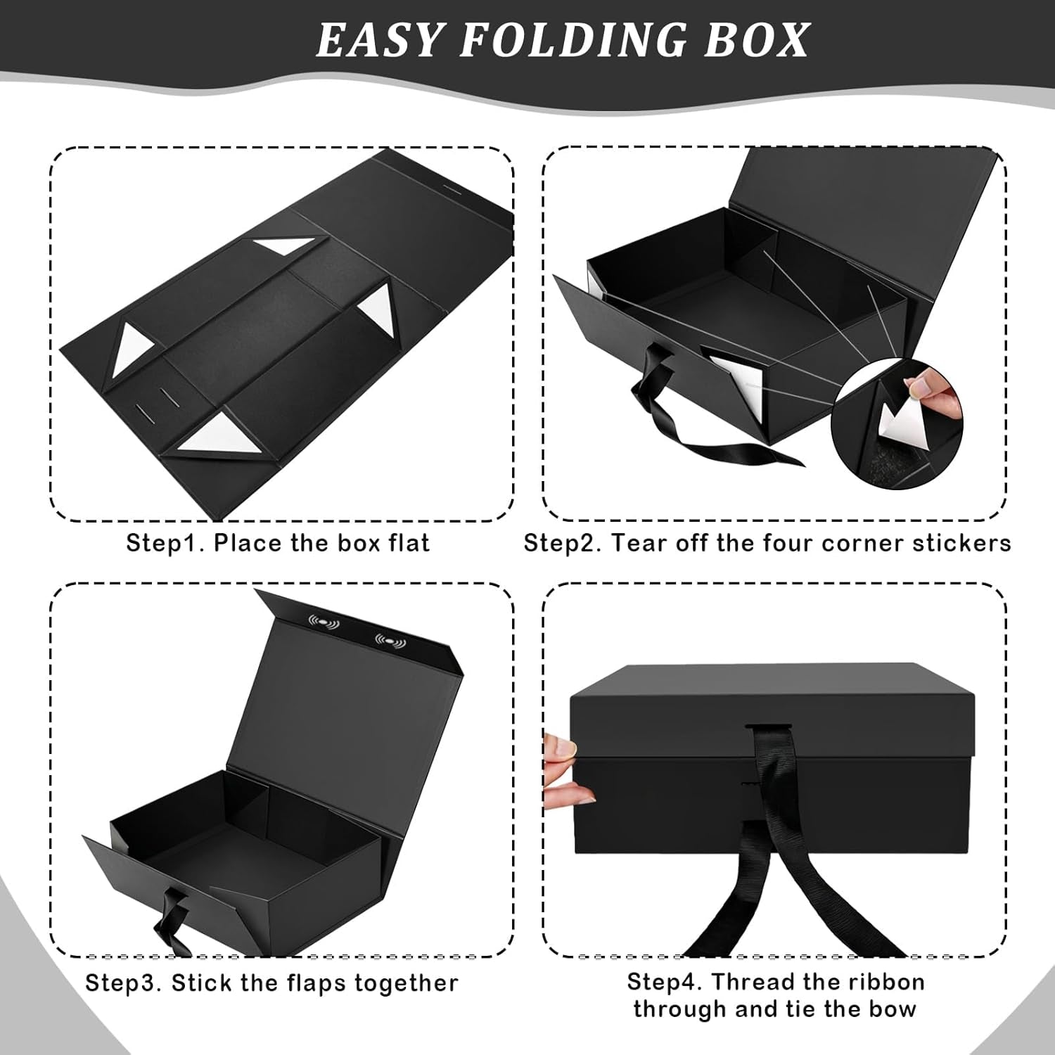 Black Magnetic Box for Presents 10.2×7.5×3.1'', Collapsible Gift Boxes with Lids for Men Women, Groomsmen Bridesmaid Proposal Gift Box for Wedding Birthday Bridal Shower Father'S Day