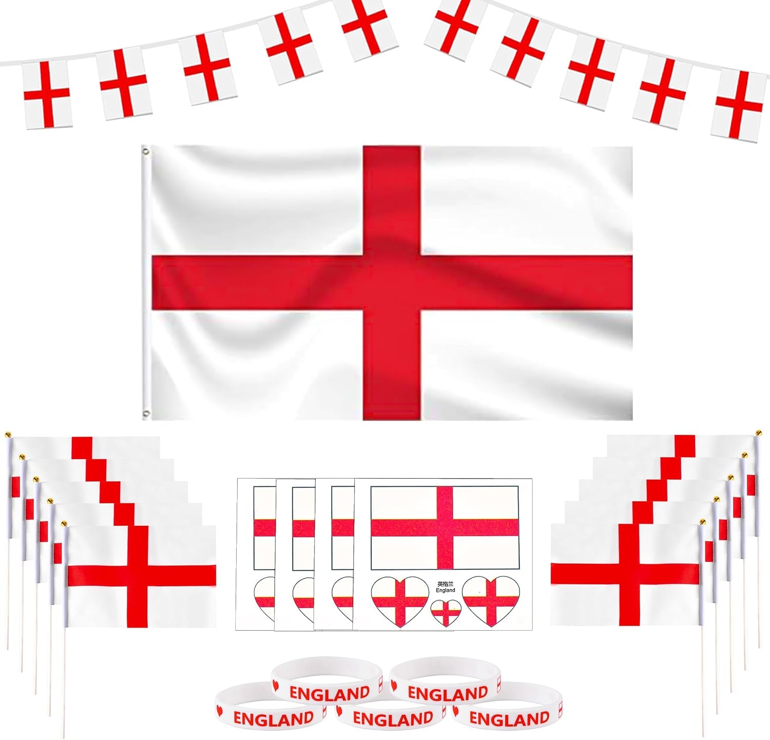 England Flag 3Ft X 5Ft England Flags Bunting St Georges Flag Bunting Flags Football Bunting England Bracelets England Flag Bunting St Georges Party Decorations