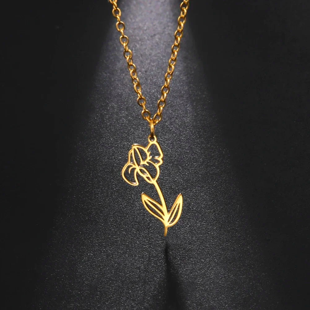 Stainless Steel Birth Month Flower Necklace Snowdrop Daisy Rose Pendant Neck Chains 2026 Trendy Jewelry Birthday Gift