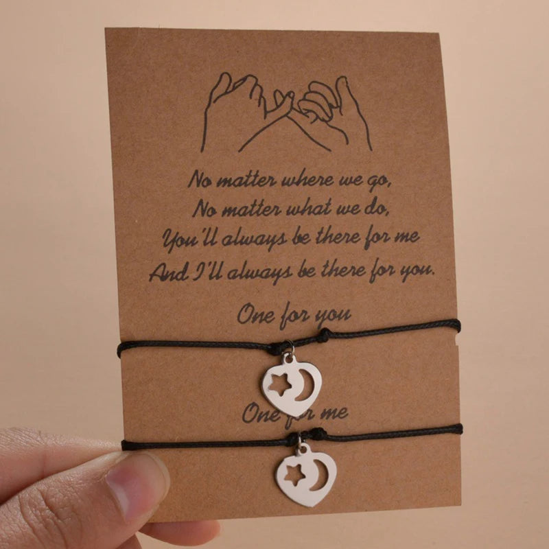 2Pcs/Set Minimalist Sun Moon Charm Couple Bracelet Friendship Jewelry Gift Handmade Adjustable Braided Rope Bracelets Wholesale