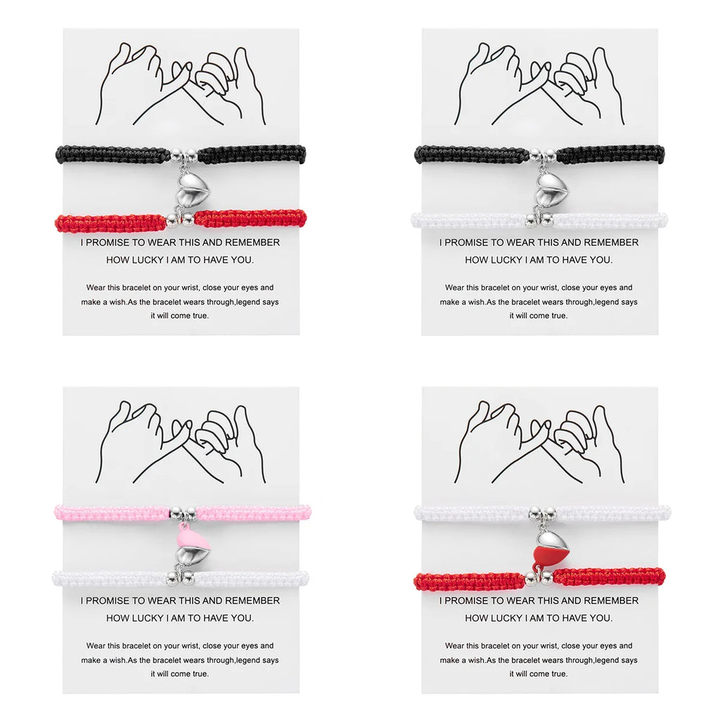 2Pcs/Set Romantic Heart Magnetic Attract Couple Bracelet for Women Men Fashion Braided Rope Matching Bracelet Friendship Jewelry