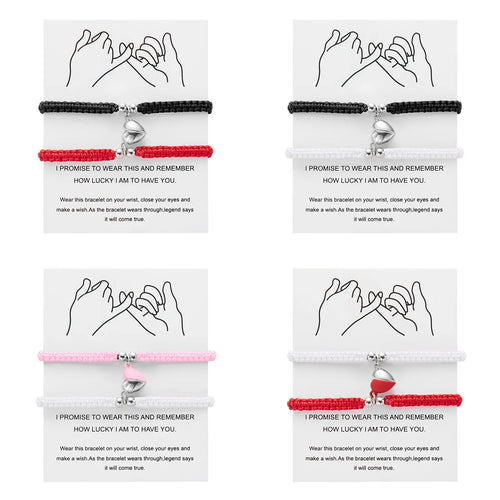2Pcs/Set Romantic Heart Magnetic Attract Couple Bracelet for Women Men Fashion Braided Rope Matching Bracelet Friendship Jewelry