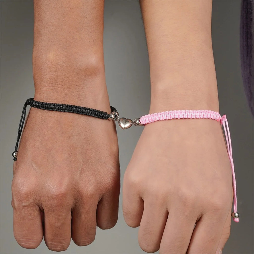 2Pcs/Set Romantic Heart Magnetic Attract Couple Bracelet for Women Men Fashion Braided Rope Matching Bracelet Friendship Jewelry