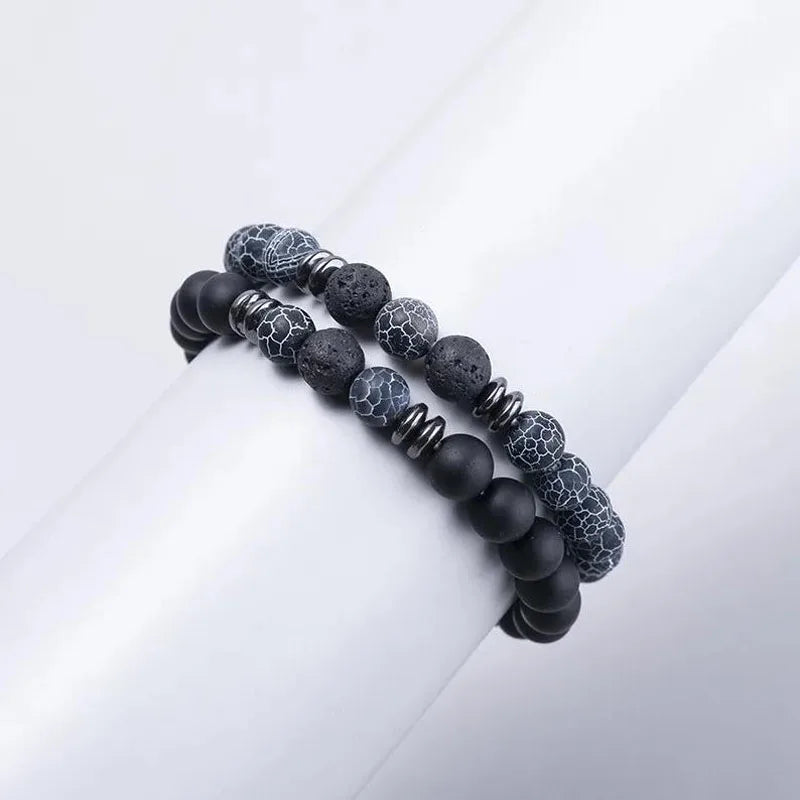2Pcs Man Bracelet Energy Stone 8Mm Tiger Eye Beaded Lovers Couple Bracelet Set Men'S Agate Stretch Bracelet Gift for Women