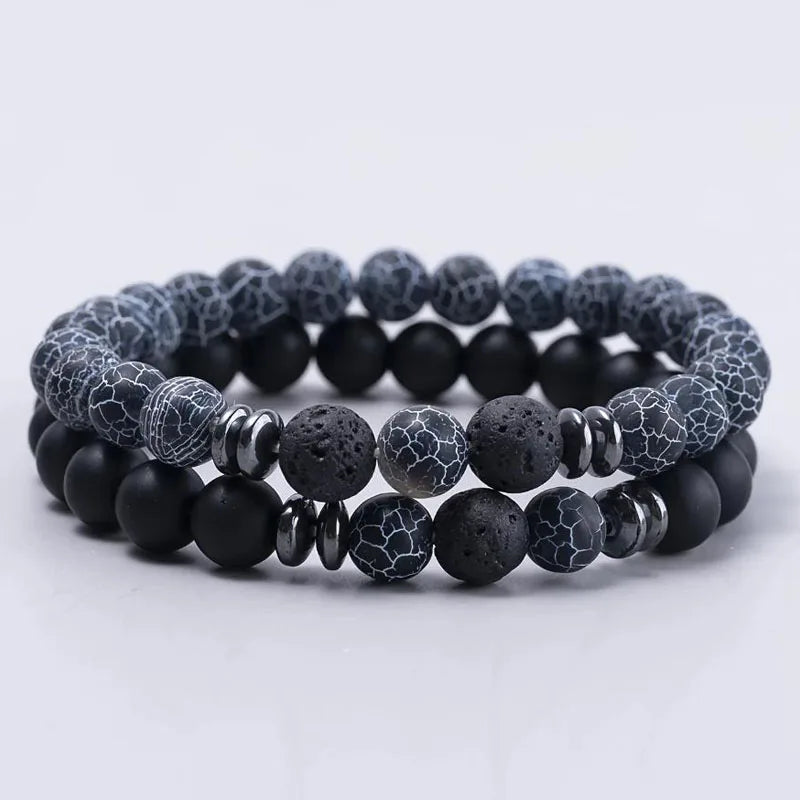 2Pcs Man Bracelet Energy Stone 8Mm Tiger Eye Beaded Lovers Couple Bracelet Set Men'S Agate Stretch Bracelet Gift for Women