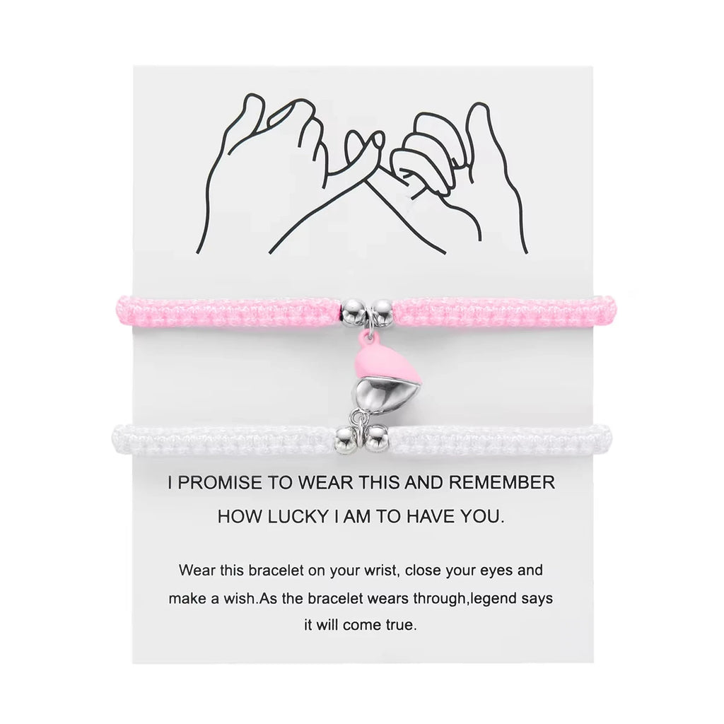 2Pcs/Set Romantic Heart Magnetic Attract Couple Bracelet for Women Men Fashion Braided Rope Matching Bracelet Friendship Jewelry