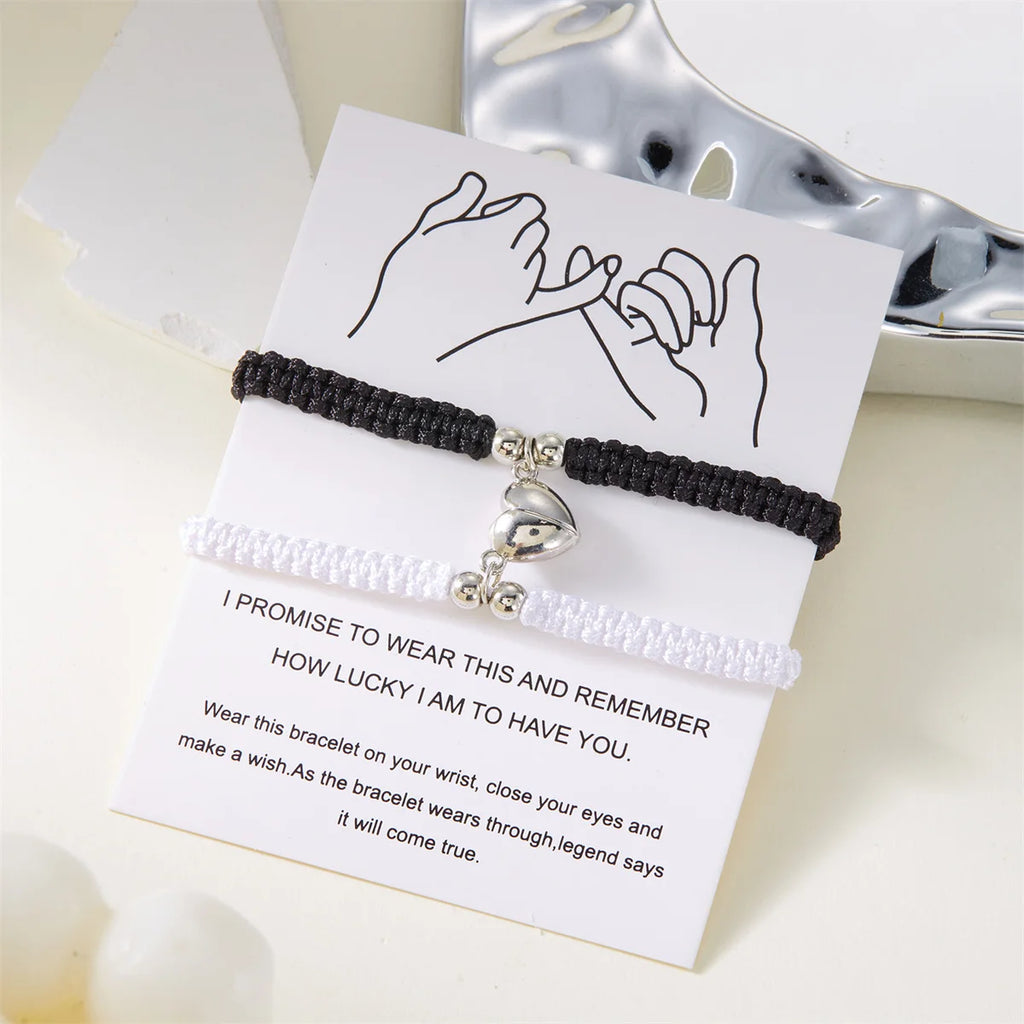 2Pcs/Set Romantic Heart Magnetic Attract Couple Bracelet for Women Men Fashion Braided Rope Matching Bracelet Friendship Jewelry