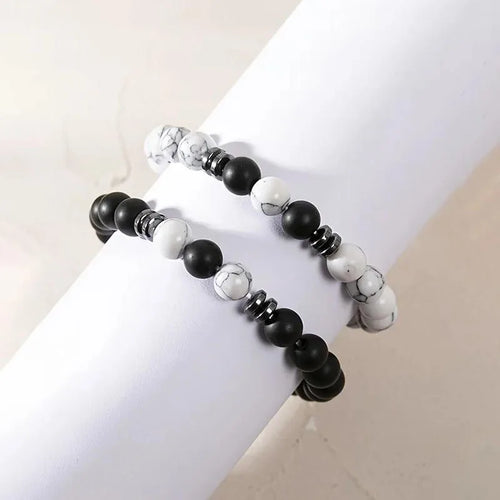 2Pcs Man Bracelet Energy Stone 8Mm Tiger Eye Beaded Lovers Couple Bracelet Set Men'S Agate Stretch Bracelet Gift for Women
