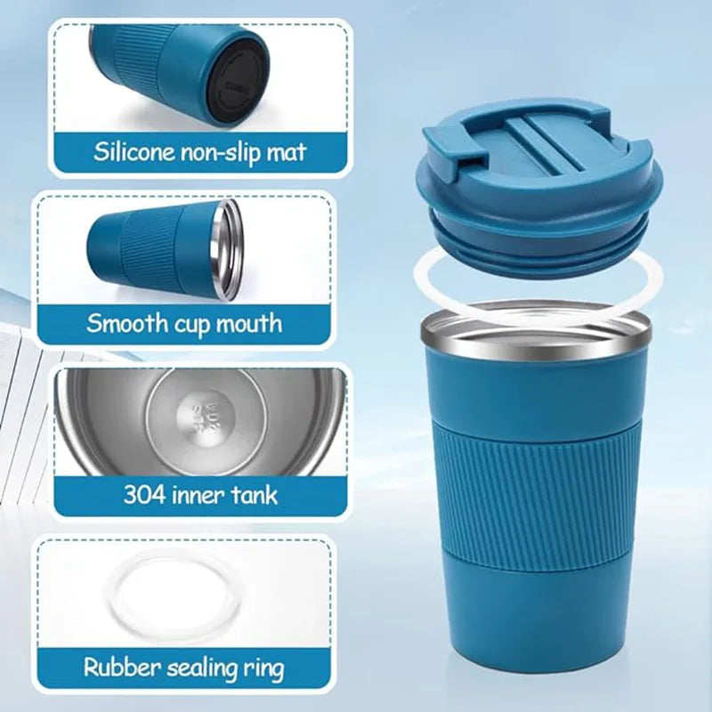 380Ml Stainless Steel Mug, Insulated Coffee Mug with Leak Proof Lid, Travel Mug, Reusable Stainless Steel Coffee Mug