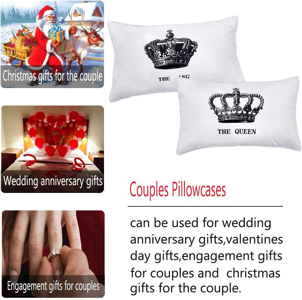 King and Queen Couples Pillow Cases,Funny His and Hers Couples Gifts,Annivesary Wedding Gifts for the Couple.Romantic Gifts for Couples on Christmas Valentines Day