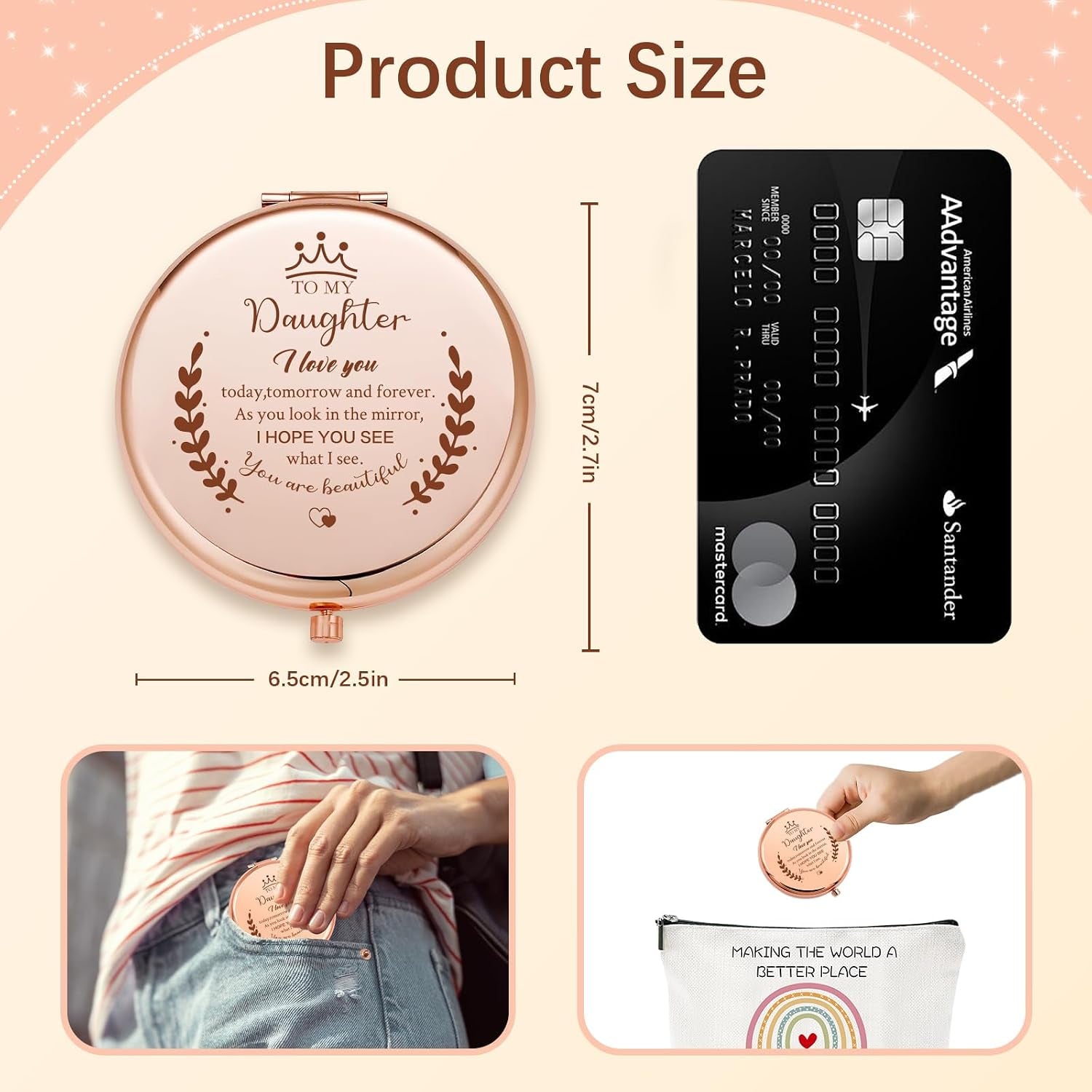 Daughter Gift from Mom,Birthday Gifts for Daughter Adult,Gifts for Granddaughter,Daughter Wedding Gift from Mom to My Daughter Makeup Compact Mirror,Inspiration Makeup Compact Mirror