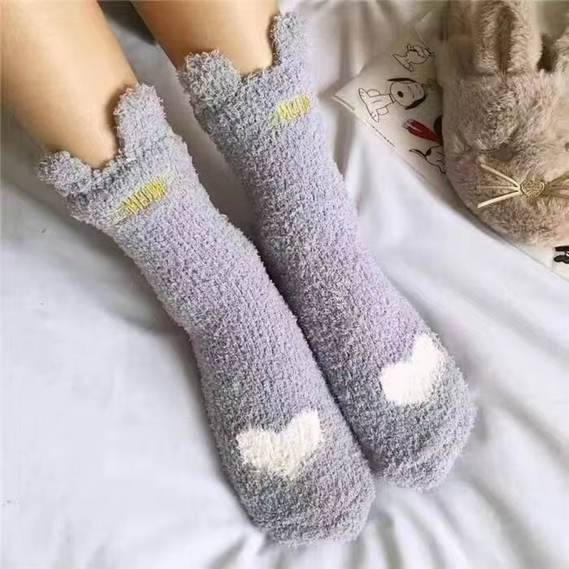 2 Pairs Cute Cow Spots Print Socks, Thickened & Warm Coral Fleece Socks, Women'S Stockings & Hosiery
