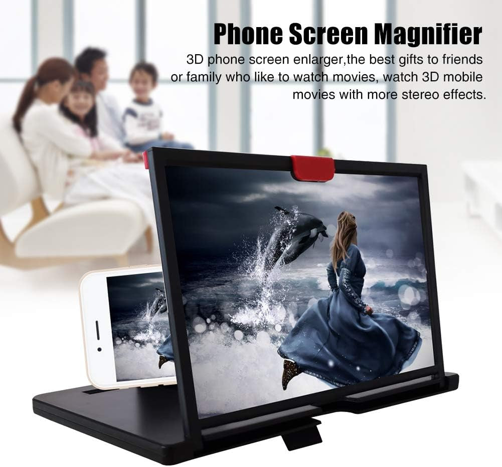 12" Phone Screen Magnifier - Portable Foldable Phone Stand 3D HD Mobile Phone Magnifier Projector Screen for Movies, Videos, and Gaming, for All Smartphone