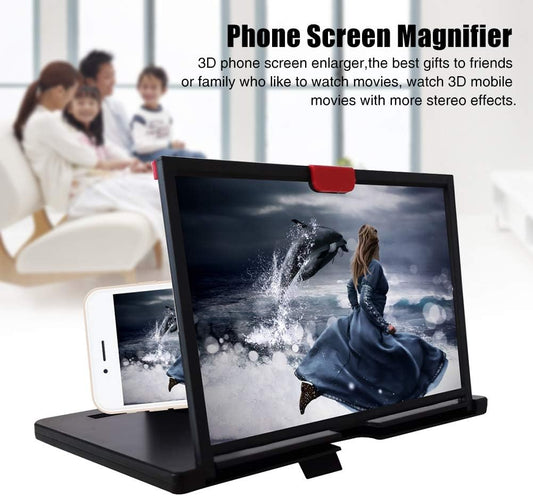 12" Phone Screen Magnifier - Portable Foldable Phone Stand 3D HD Mobile Phone Magnifier Projector Screen for Movies, Videos, and Gaming, for All Smartphone