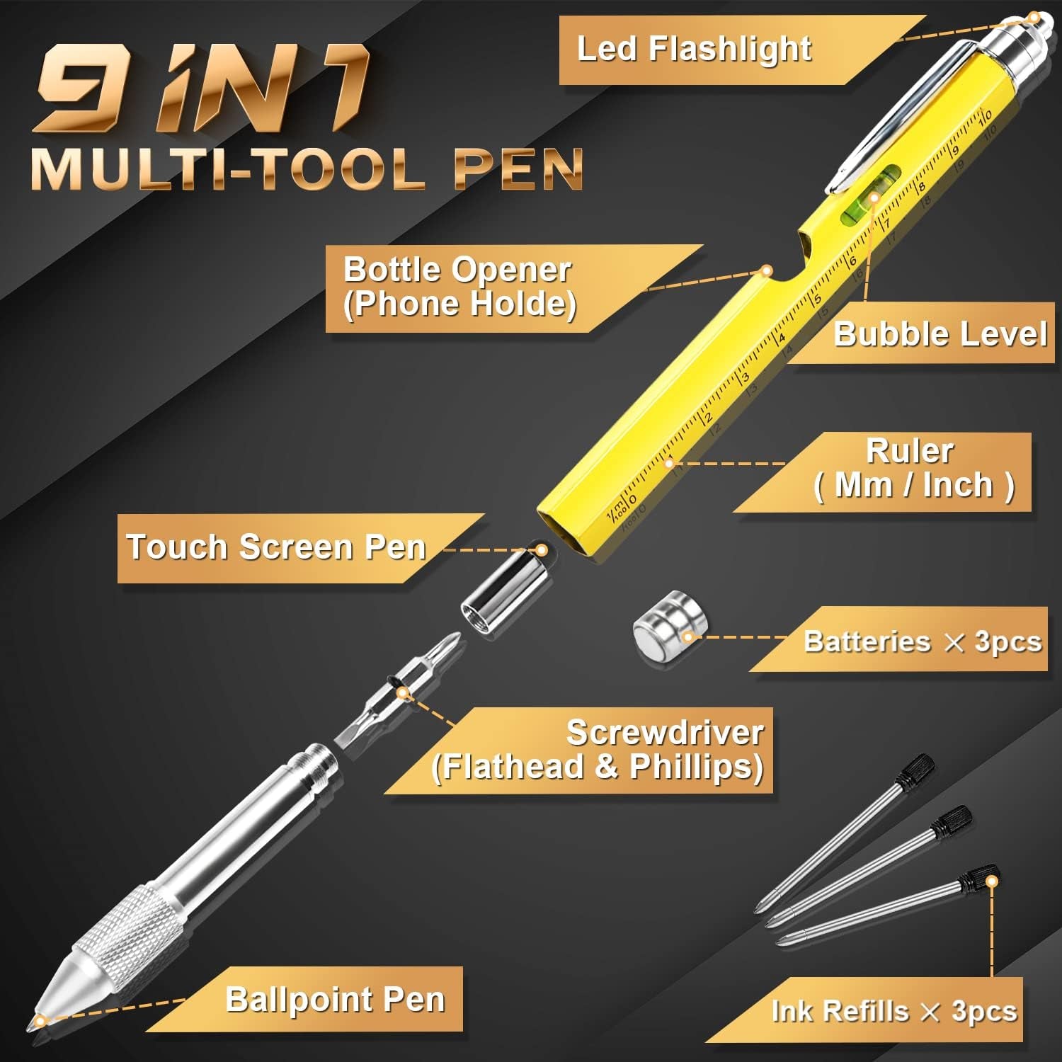 Father S Day Gifts, Gifts for Men Dad Gifts, 9 in 1 Multi Tool Pen, Father S Day Gifts from Daughter/Son, Mens Gifts Gadgets for Men, Stocking Fillers
