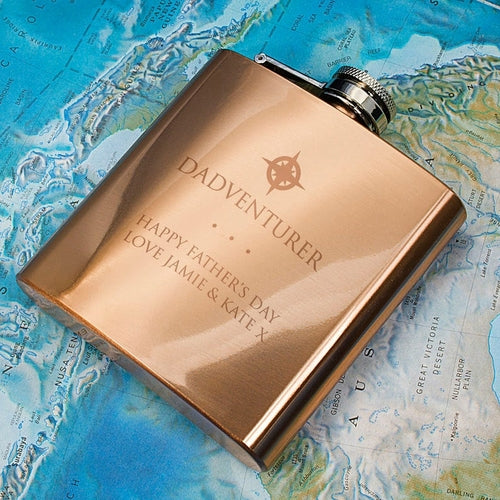 Personalised Copper Plated Engraved Hip Flask, Father's Day Gift